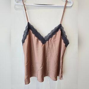 ETAM Lace Trim Cami Top GREY BROWN Coffee Size XL
